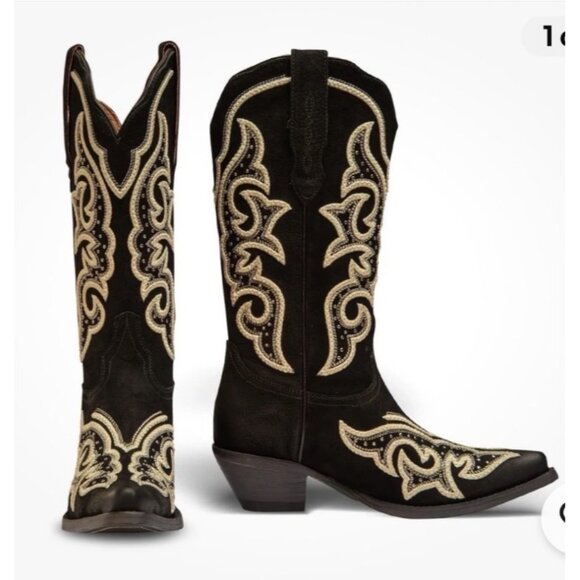 Buck & Brana “Ginger Florida” Black Embroidered Western Boots – Size 8 NEW - Picture 1 of 16
